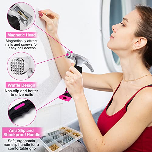 Image of Picture Hanging Kit, 315pcs Hanging Hardware with Hooks, Wire, Nails, D Ring, Wall Hanging Kit with Hangers, Magnetic Level and Small Pink Claw Hammer, nails for hanging pictures for Home Decor