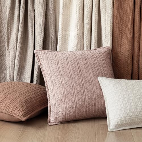 Image of Foindtower Set of 2 Decorative Cotton Waffle Weave Throw Pillow Covers Euro Shams Cushion Covers Accent European Pillowcase for Bed Couch Sofa Bedroom Living Room Home Decor 24x24 Inch Dusty Pink