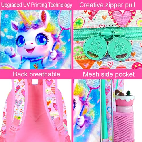 Image of 16 inch Unicorn Backpack, 3Pcs Girls School Bookbag Set with Lunch Box,Kids Backpacks for Elementary Preschool Kindergarten (Pink)
