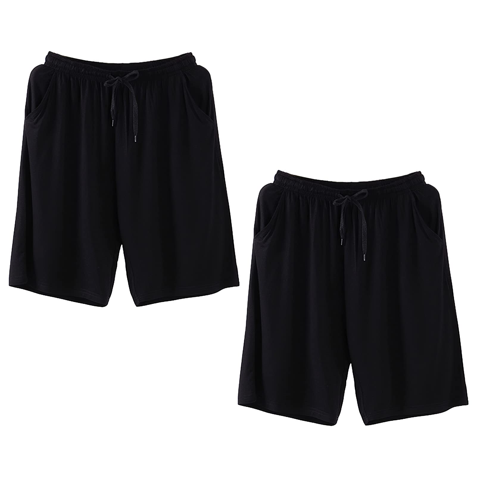 Herren Übergröße 2er Pack Kurze Schlafanzughose Pyjamahose Dehnbare Leicht Schlafshorts Freizeithose mit Taschen S-6XL