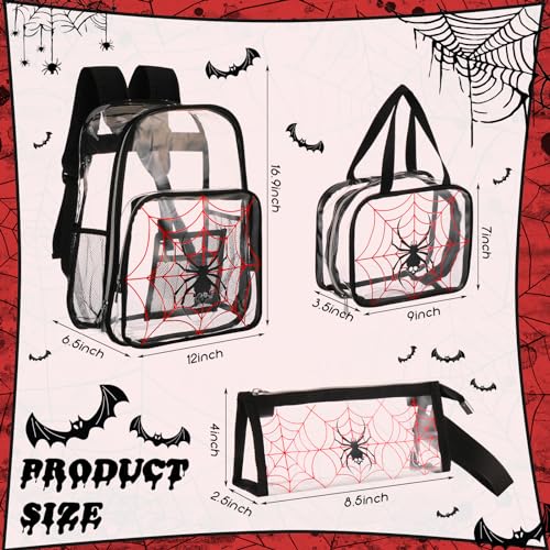 Paterr 3 Pcs Clear Backpack for Boys Spider Backpack with Lunch Bag Pencil Case for Kids Black Heavy Duty PVC Transparent Bookbag See Through School Bag3