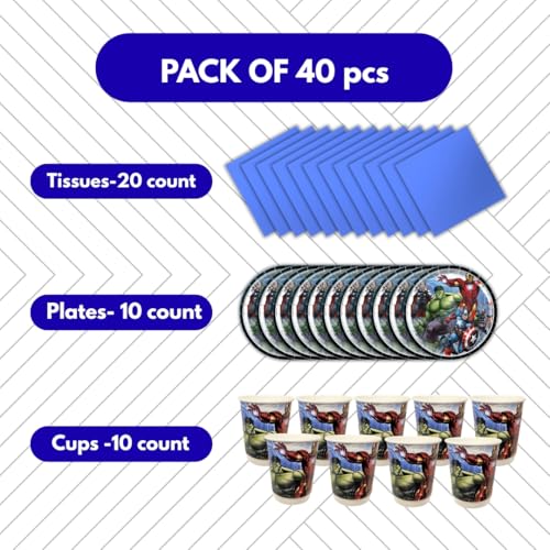 Image of WP WANNA PARTY Superhero Theme Tableware Set - Pack of 36: Plates, Cups, Napkins for Kids Birthday Party, Boys Party Supplies & Superhero Theme Decorations