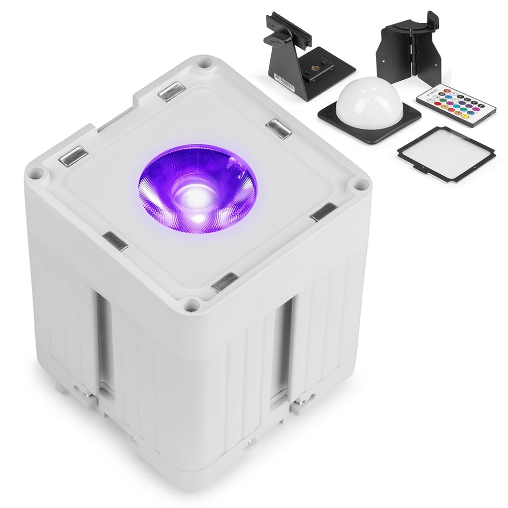 Beamz White Kube20wh Linkable Outdoor Battery Powered Led Uplight With Wireless Dmx And Remote Control - 20W Rgbwa-Uv,