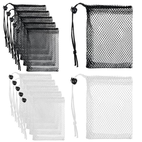 Image of Nogeqi 10 Pcs Small Mesh Bags Drawstring, Mini Mesh Storage Bags Nylon Small Drawstring Bag with Cord Lock, Mini Net Bag for Travel Stuff Organizing, 6 x 4 Inch (Black, White)