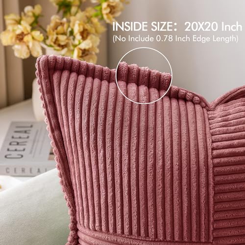 Image of MIULEE Decorative Throw Pillow Covers for Couch Bed Livingroom 20x20 Inch Set of 2 Cranberry Red Boho Accent Throw Pllows Broadside Striped Patchwork Soft Corduroy Pillowcases