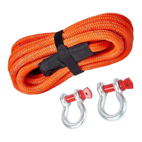 3/40インチ X 32フィート 牽引ロープ 高耐久 オフロード スナッチストラップ ソフトシャックル2個付き 17ポンド キット オフロード車 4WD ATV UTV SUV用(Orange,8 tons 5 meters)