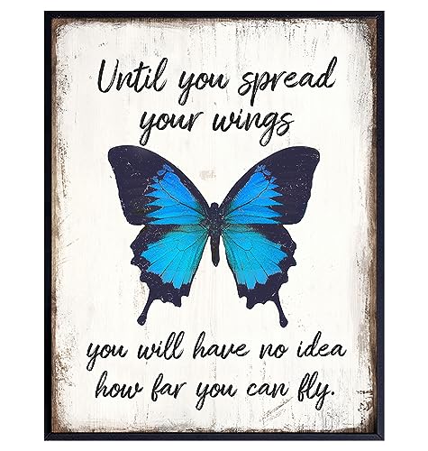 Boho Butterfly Wall Art 11x14 - Inspirational Quotes Home Decor for Women, Girls, Teens Bedroom, Office - Motivational Saying - Shabby chic Gifts - Bohemian Room Decorations - Inspirational Wall Art