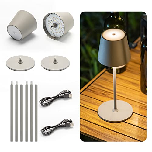 Elfcab 2Pk Diy Led Cordless Table Lamp, 4000Mah Rechargeable Battery Table Light, Outdoor&Indoor Dimmable Aluminum Cordless Lamp For Livingroom, Bedroom, Restaurant, Coffee Table Etc. (2Pk Gray) #TOP9