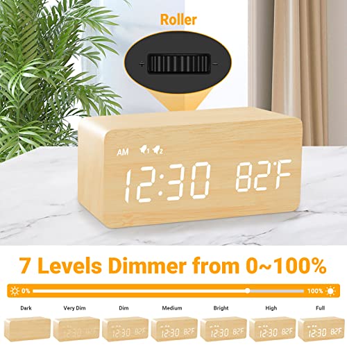 Comidos Wooden Digital Alarm Clock For Bedroom, Bedside, Desk, Living Room Table Decor, With 10W Fast Wireless Charging, 0-100% Dimmable, Led Temperature Display, Dual Alarms, Snooze #TOP2
