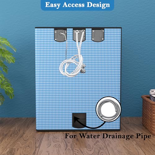 Image of Kuber Industries PVC Fully Automatic Washing Machine Cover Top Load | Dustproof Top Load Washing Machine Cover - Ideal for 6 kg, 6.5 kg, 7 kg | Barik Check Design - Blue