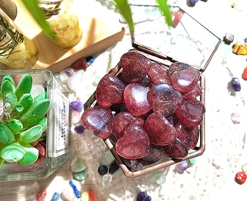 Image of QINJIEJIE 20PCS Straberry Quartz Heart Stones Crystals Bulk Love Shaped Worry Stone Heart Rock Pocket Polished Palm Gems Crystal Reiki Balancing Wholesale Carved Stone Decor Gift