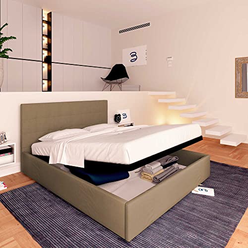 Baldiflex Einzelbett mit Aufbewahrungsbox Modell Dublin aus Kunstleder, Lattenrost für Einzelbetten 180 x 200 cm, elegantes Kopfteil, Taupe – Bild 8