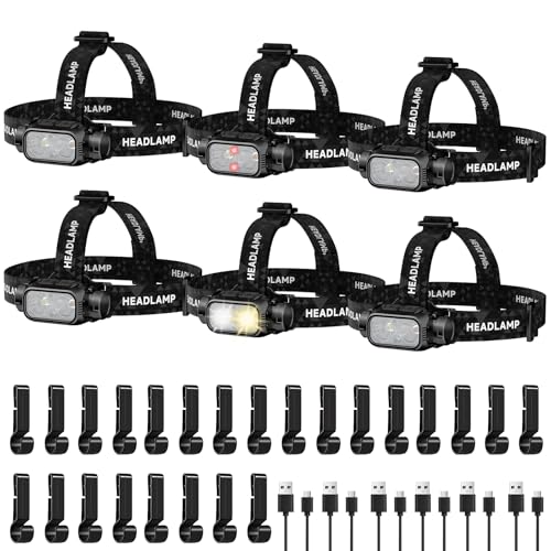 ATDOALL Rechargeable LED Headlamp, 6 Pack Lightweight Head Lamps for Hiking