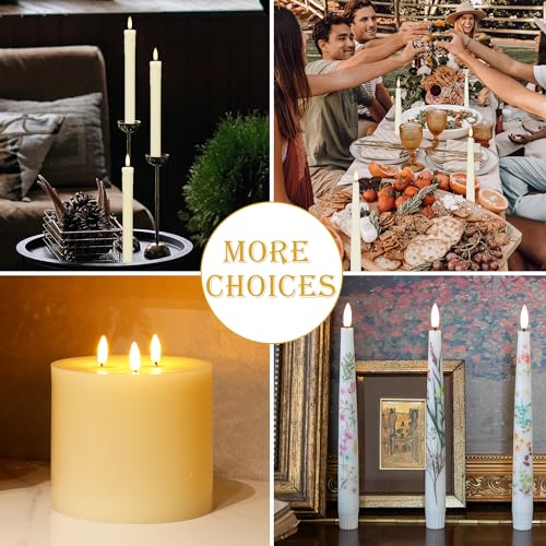 Image of Dripless Flameless Taper Candles with Rmote, 9.6 inch Real Wax Battery Operated Candles with 3D Wick, 3 Pack Led Candle Flickering Candlesticks for Home, Wedding, Party, Ivory