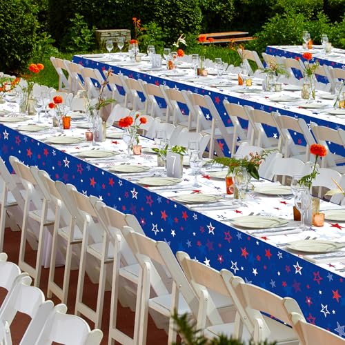 Image of 4.5 x 100 Feet Patriotic Tablecloth for 4th of July Independence Day Decorations,Roll of Disposable Custom White Blue Red Star Memorial Day Photography Backdrop for 4th of July Themed Party Supplies