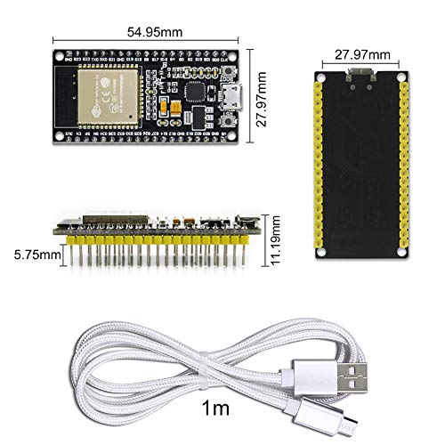 WayinTop 2pcs ESP32 ESP-32S ESP-WROOM-32 WiFi Development Board 2.4 GHz Dual Cores WLAN WiFi + Bluetooth 38 Pin Microcontroller + 1M Micro USB Cable for Arduino IDE - Thumbnail 2