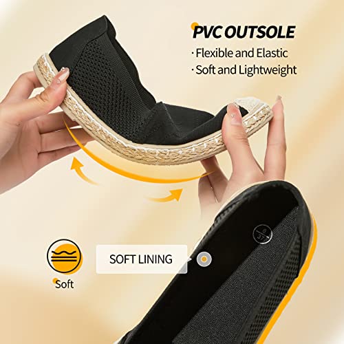 Women's Flats Shoes,Breathable Black Espadrilles Flats,Black and White Slip on Shoes(Lightweight and Soft)3