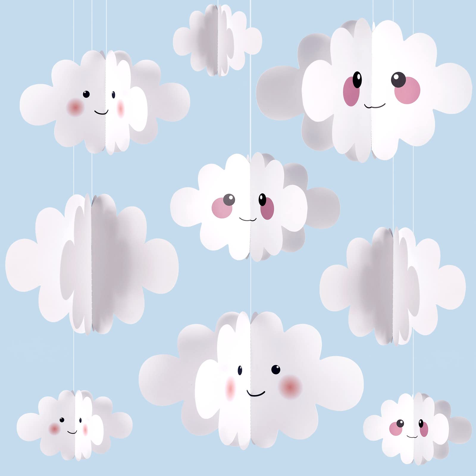 Eersida 9 Pcs 3D Cloud Decorations Hanging Clouds for Ceiling Artificial Props Fake Ornaments Wall Decor Imitation Baby Shower Party Nursery Children Room Art Wedding