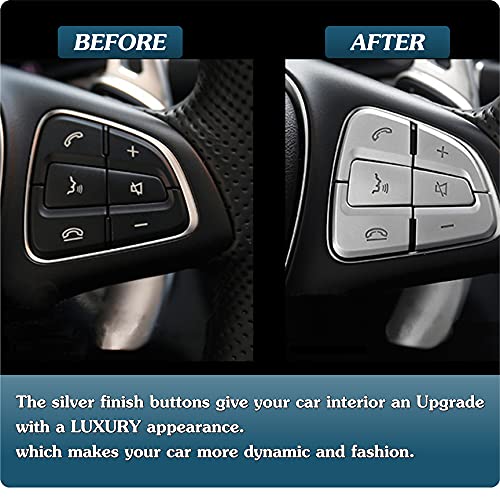 Car Steering Wheel Button Trim lnner Decoration Compatible with Mercedes Benz C V GLC Class W205 X205 - Silver (Model A)