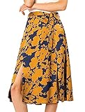 Falda con estampado floral de sombra, línea A, medii, cintura alta, cinturón, espalda elástica, cierre de cremallera.