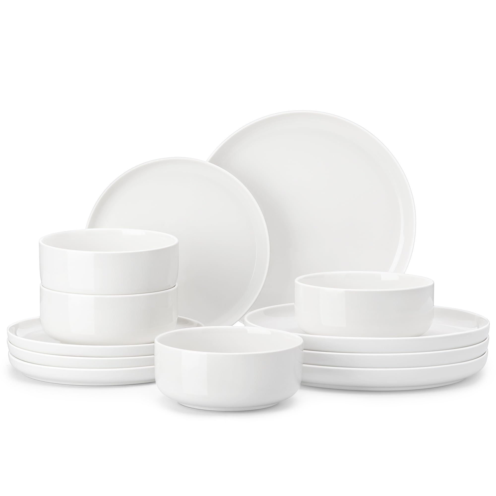 MALACASA Plates and Bowls Sets, 12 Pieces Porcelain Dinnerware Sets Dishware Sets Chip Resistant Ceramic Dish Set Dining Dinner Ware Service for 4, White, Series LUNA 12 Pieces White