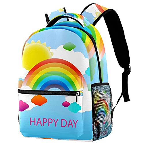 Sac à dos décontracté pour femme à motif nuages arc-en-ciel grande capacité