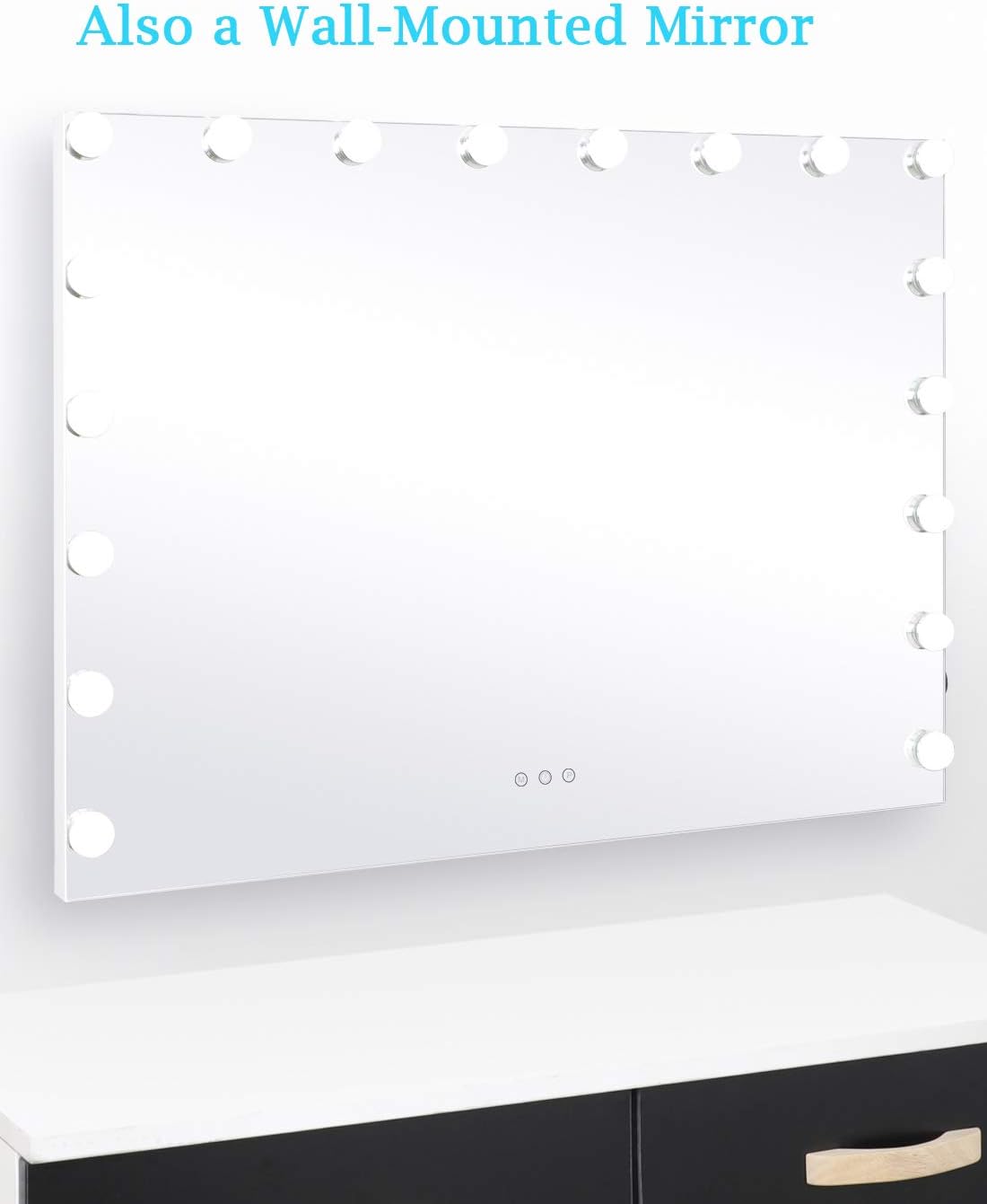 Makeup Mirror with Lights, Hollywood Vanity Mirror, Tabletop or Wall Mounted Mirror with USB Port, 3 Color Modes Cosmetic Mirror, Touchscreen Large Mirror with 18 LED Bulbs, Ivory White