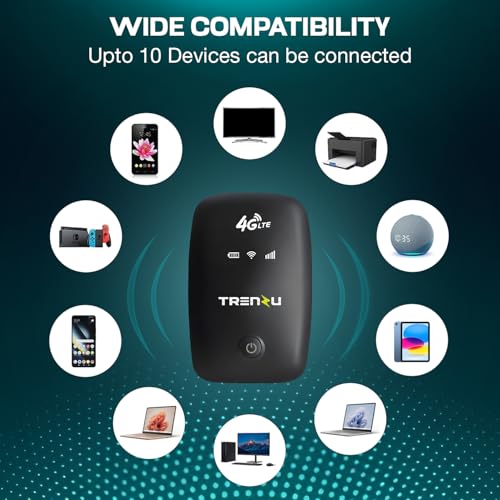 Image of WiFi Dongle with All 4G /5G Sim Support | Portable Wireless Hotspot Device | Upto 150Mbps, 2100mAh Battery, 10 Device | Pocket Wireless Data Card WiFi Dongle with Sim Slot | Laptop & Travel