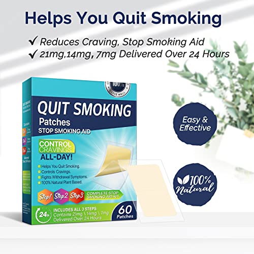 Image of Quit Smoking Patches Step 3 in 1,60 Count Stop Smoking Aids Patches Smoking Aid to Help Quit Smoking Transdermal System Patch Help to Quit that Work