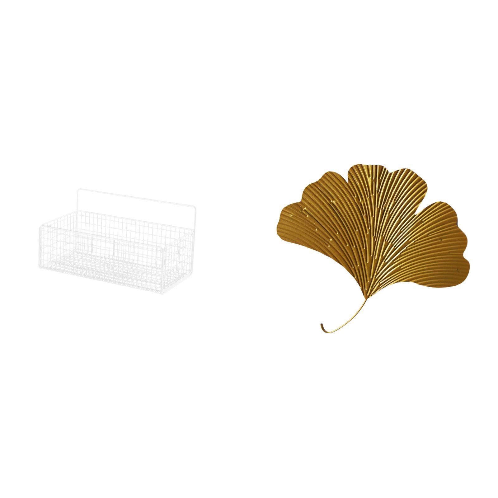 Floating Metal Wire Basket Shelves and Wrought Iron Ginkgo Leaves Wall Mounted Organizer Abstract Sculpture for Kitchen Bathroom Living Room Office Hotel Dining Room Restaurant Farmhouse-image-30