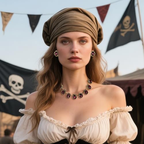 BriLove Victorian Style Statement Necklace Pierced Earrings Jewelry Set for Women Crystal Floral Cameo Inspired Oval Jewellery for Party Prom2