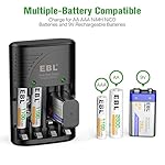 EBL AAA Rechargeable Batteries 1100mAh 4-Pack and Smart Battery Charger with AC Wall Plug for AA AAA 9V Ni-MH Ni-CD…