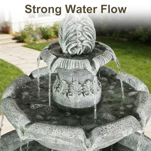 Image of Naturefalls 48 inch Grey Water Fountain Outdoor - Large Waterfall Fountain Outside, 3-Tiers Cascading, Fiber Reinforced Concrete, Indoor and Outdoor Fountain for Garden, Patio, Backyard, Lawn, Yard Decor