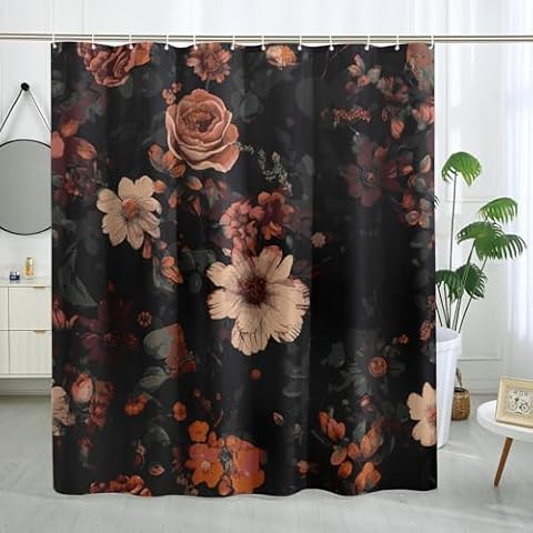 DESIHOM Dark Floral Shower Curtain Academia Whimsigoth Moody Shower Curtain Flower Plant Bathroom Decor Polyester Fabric-72" x 78" Cover