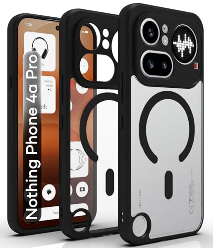 Image of RIGGEAR Shockproof Sleek Hybrid Armor Magnetic Back Cover Case Compatible with MagSafe Accessories for Nothing Phone 4a Pro 5G (Clear PC + Black TPU Bumper)
