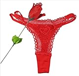 Sexy Lace Thong Panties in Artificial Rose Romantic Surprise Gift for Women, Valentine Lingerie.