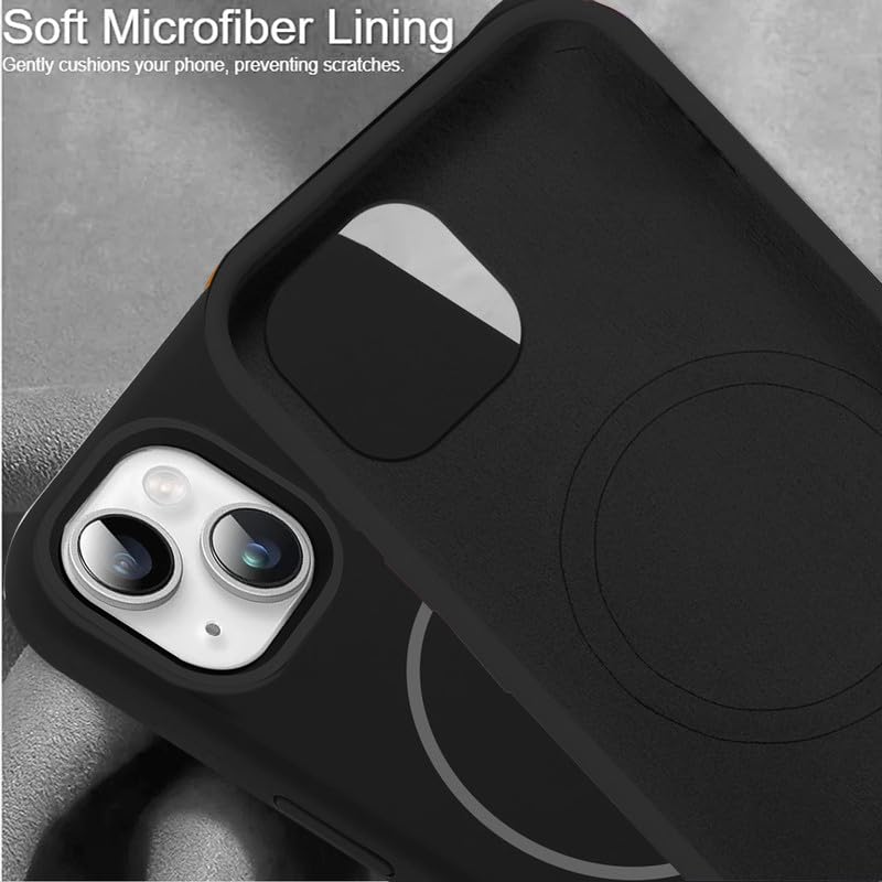 Image of LuxuryKase Silicone Magnetic Case for iPhone 15 Plus | Soft Microfiber Lining | MagSafe Support | Shockproof Protective Cover | Precise Cutouts | Slim Fit Design - Black