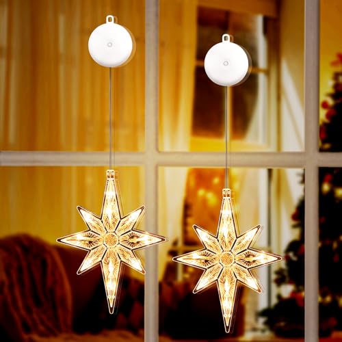 UYUYong 2 Piezas Luz Led para Ventana con Ventosa Decoraciones de Luces de Silueta de Ventana Luces Led de Navidad Colgantes 10 LED Silueta de Ventana para Navidad, Nochebuena Año Nuevo Blanco Calido