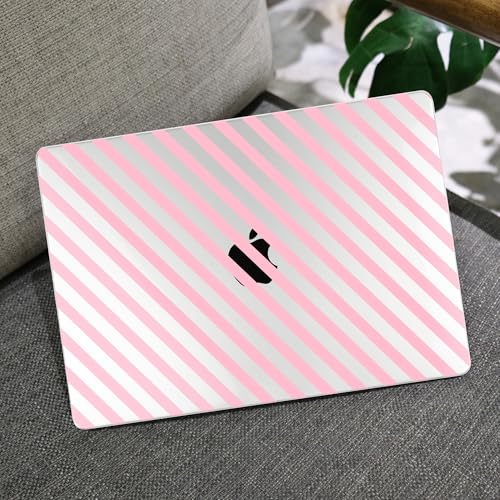 Image of MEEgoodo Case for M5 /M4 /M3 /M2 MacBook Air 13 inch 2026 2025 2024 2022, Fit Model A3449 /A3240 /A3113 /A2681, Case Compatible with MacBook Air 13.6-inch, Pink & White Stripes