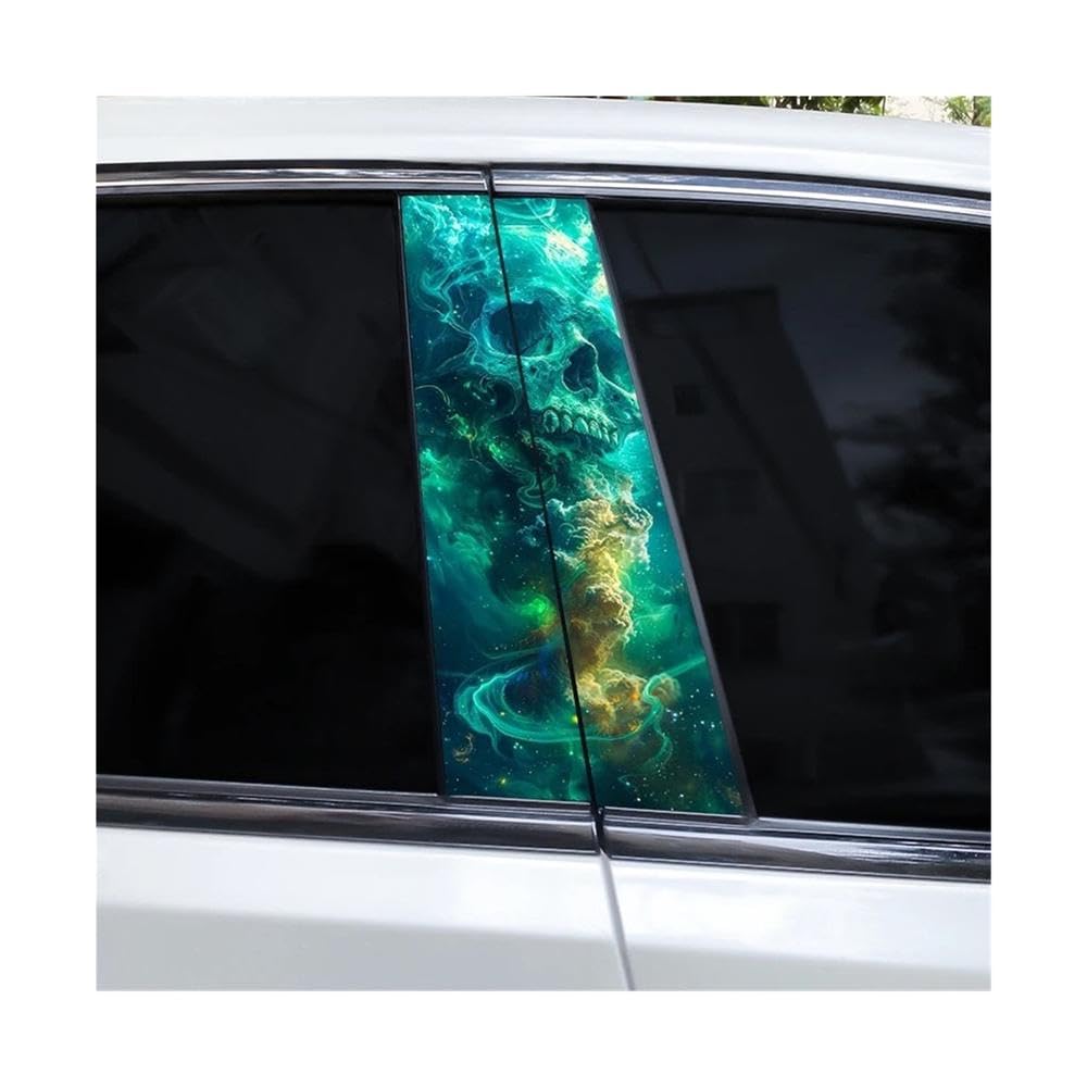 Bertdcx I 2Pcs Smoking Skull Car B Pillar Waterproof Decal Diy Car Door Pillar Vinyl Sticker Auto Parts(I)