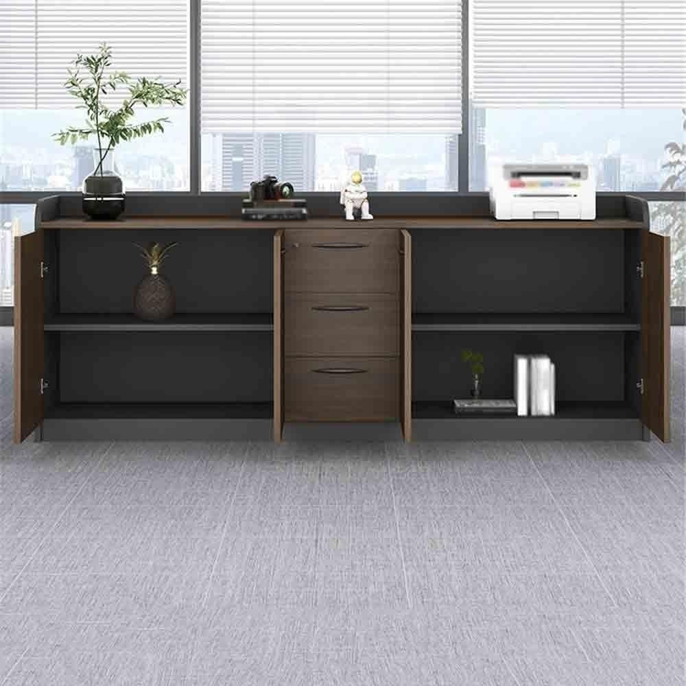 File Cabinets Three Door Office Storage Low Cabinet File Wooden with Handle Data (Gris)
