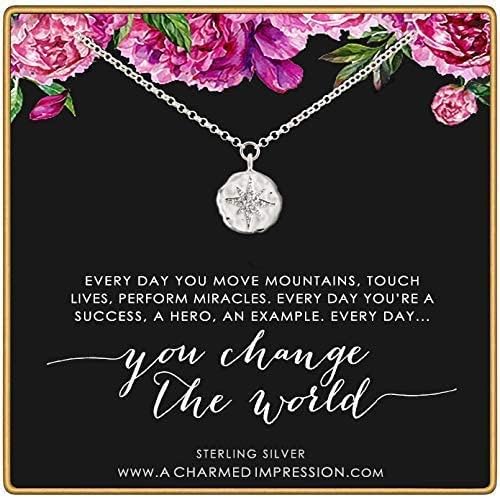 A Charmed Impression Sterling Silver Diamond Starburst Necklace - Inspirational Gift