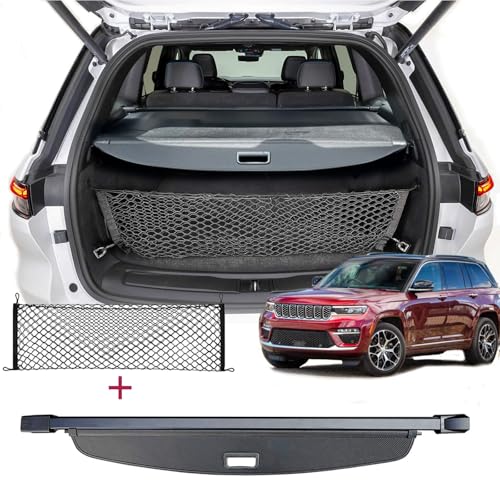 Image of Cargo Cover for 2021-2026 Jeep Grand Cherokee L(3-Row Only;WL) Accessories,Retractable Luggage Security Shield Shade Privacy Trunk Cover (Carbon Fiber Look, for Jeep Grand Cherokee L)