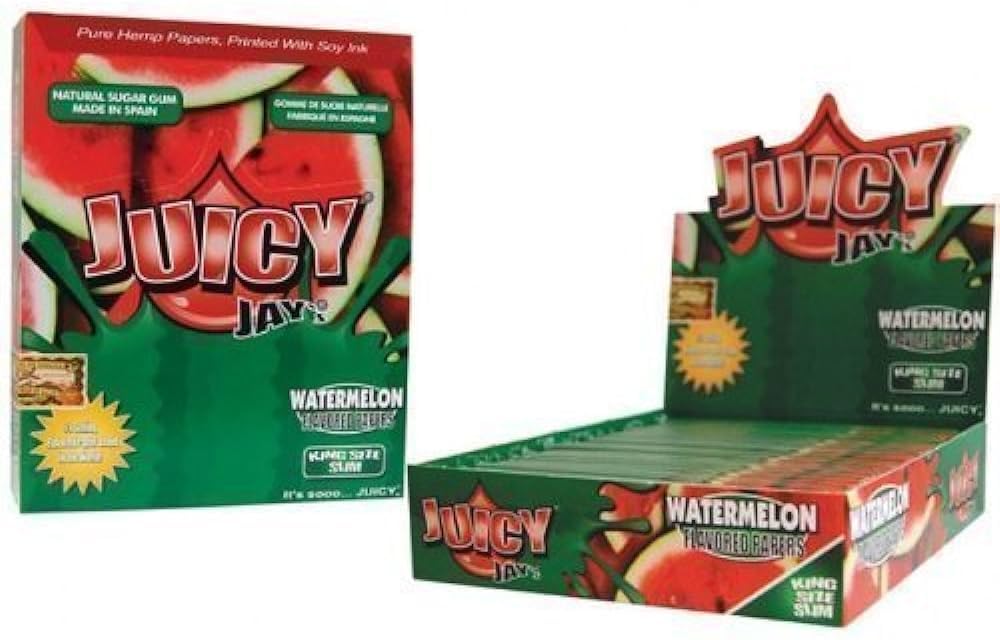 1 Box Juicy Jay's King Size Slim Rolling Papers - Watermelon Flavored - 24 Packs / 1 Full Box