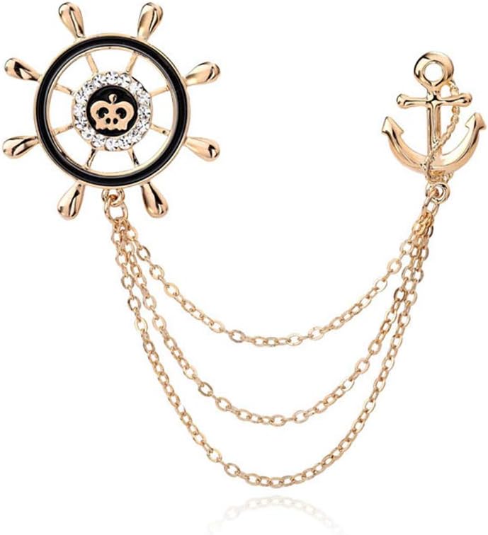 3packs Men's Elegant Brooch Wing Tassel Chain Brooch Rudder Brooch Shield Brooch Lapel Pin Badge Brooch Rhinestone Badge Vintage Corsage for Men Tie Hat Scarf Suit Tuxedo Gold