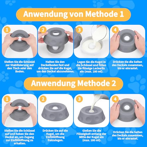 Homgaty Antischlingnapf Hunde für Flüssige Leckerbissen, Silikon Leckspielzeug Hund, Lick Bowl Für Hunde mit Integrierter Drehkugel, Hundespielzeug Leckball Für Langsames Fressen (Grau)