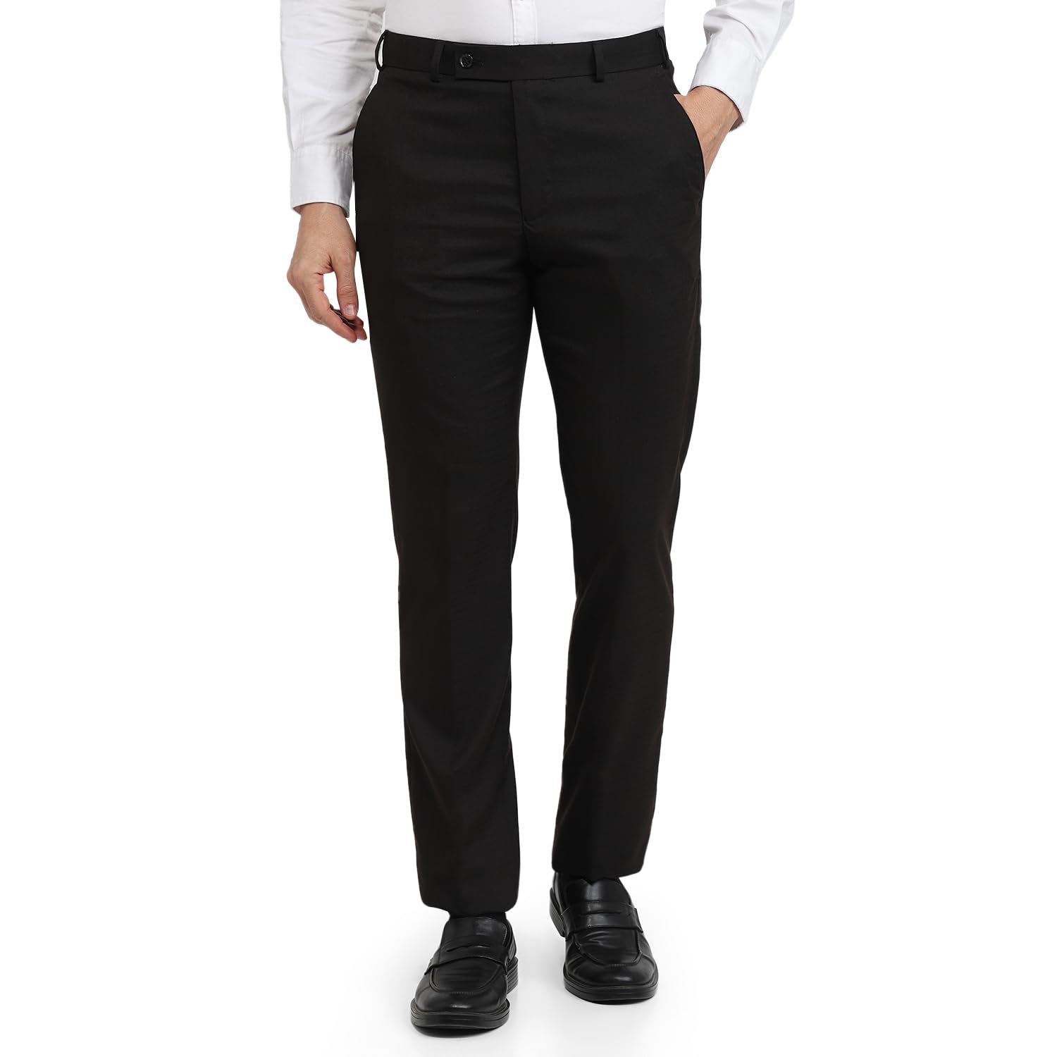 park avenue Men Reguler Fit Solid Pattern Poly Viscose Blend Flat Front Formal Trouser Black-picture-29
