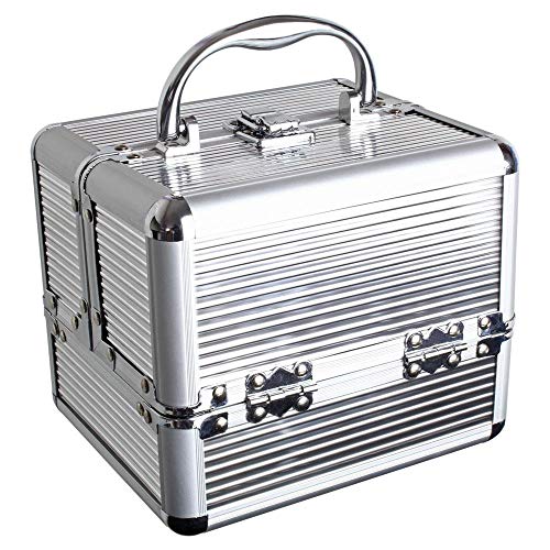 Preisvergleich Produktbild iGadgitz Home U7038 - Aluminium Kosmetikkoffer, Schminkkoffer, Beautycase, Makeupbox - 4x ausklappbare Fächer, großes Bodenfach & Tragegriff - Silber - Klein