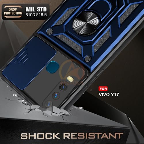 Image of Armor Bumper Back Cover Case for VIVO Y17 / Y15 / Y12 Rotating Camera Cover, Ring Holder & Kickstand | Heavy Duty & 360 Degree Protection VIVO Y17 / Y15 / Y12 Back Cover (Blue)