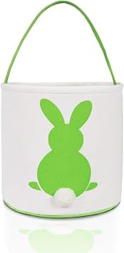 MONOBLANKS Bunny Easter Baskets, Green | Large Empty Bucket with Handle, for Easter Egg Hunts, Candy & Gift Holders
